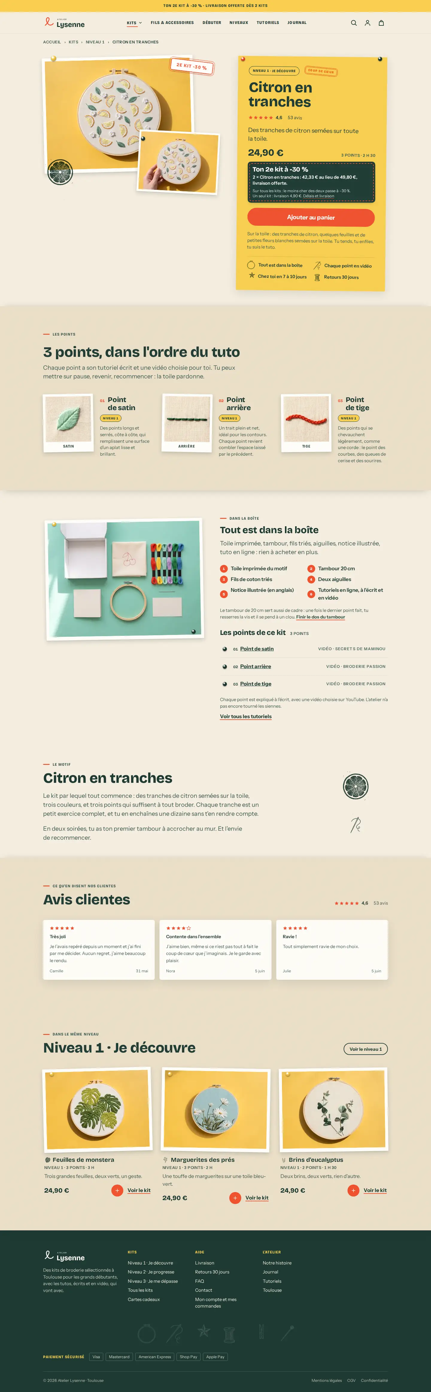 Capture de fiche du kit « Citron en tranches » du site Atelier Lysenne, sur ordinateur