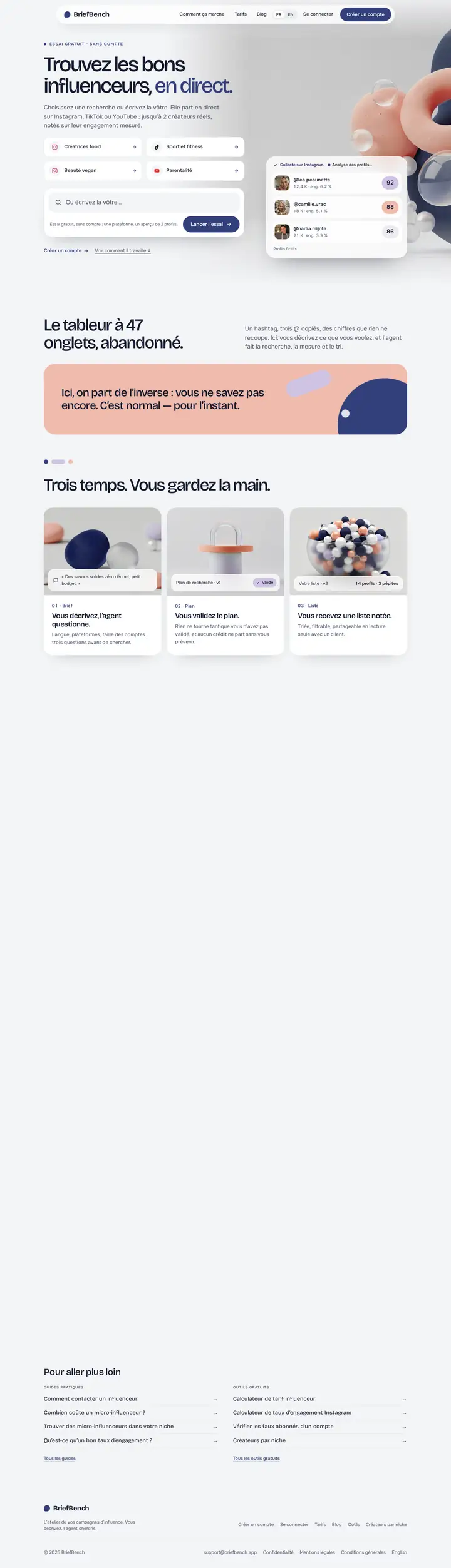 Capture de la page d'accueil du site BriefBench