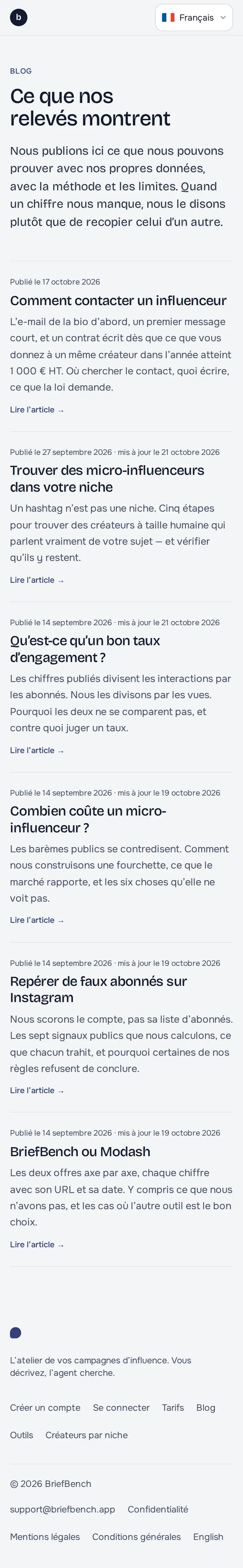 Capture de page du blog du site BriefBench, sur téléphone