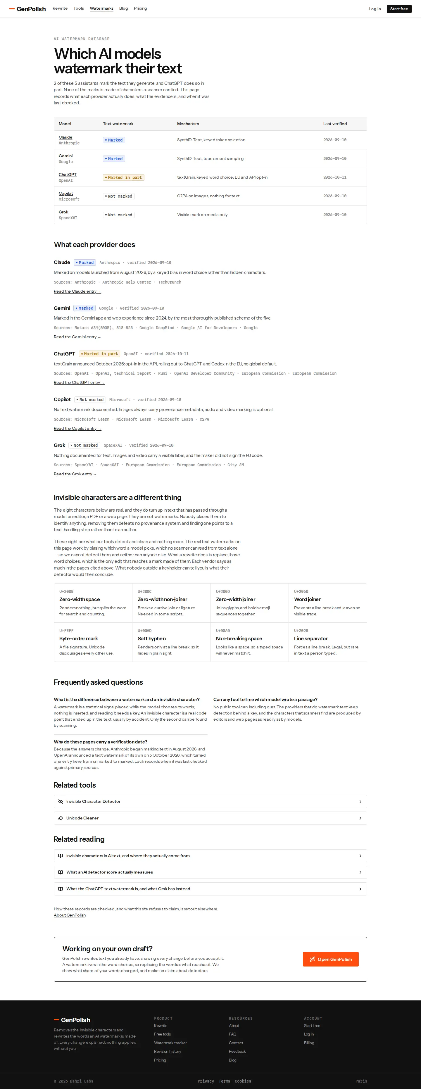 Capture de page de la base des filigranes par modèle du site GenPolish, sur ordinateur