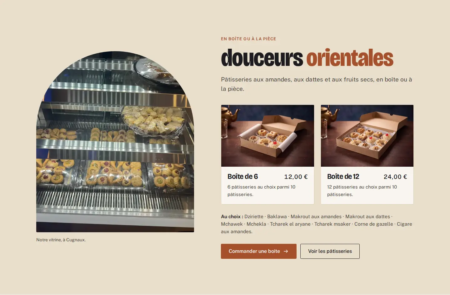 Capture de section « Douceurs orientales » du site L'Euro Orientale, sur ordinateur