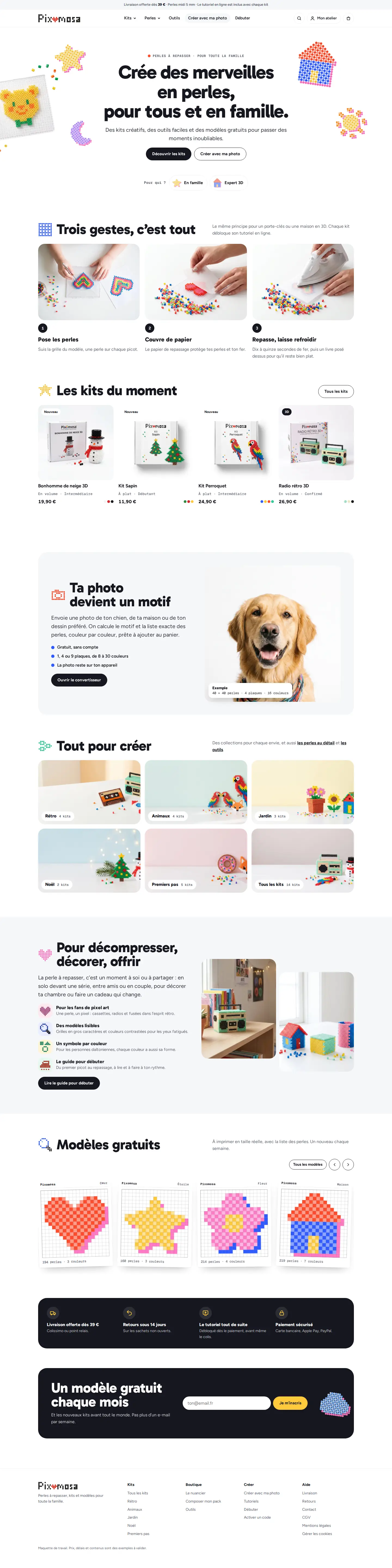 Capture de page d'accueil du site Pixomosa, sur ordinateur